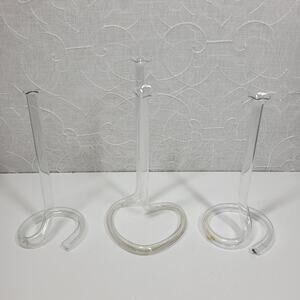 Lot of 3 Vintage Glass Tube Art Glass Bud Vase Heart Shape Hand Blown Twisted